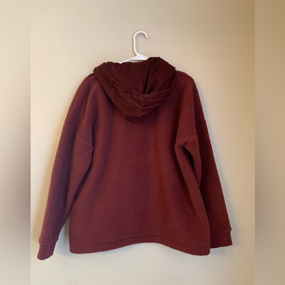 Madewell Sherpa Button-Front Hoodie Sweatshirt - brown red rust- LARGE Normcore - Picture 5 of 7